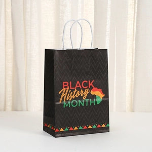 Sac cadeau Black History Month en papier kraft avec motif Afrique coloré et anses en corde