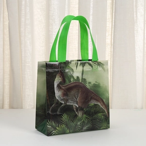 Bolsa de regalo impermeable de tela no tejida con estampado de dinosaurio para fiestas