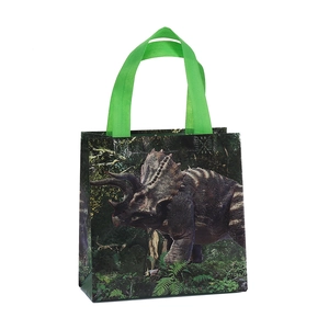 Bolsa de compras impermeable de tela no tejida con estampado de dinosaurios y asas