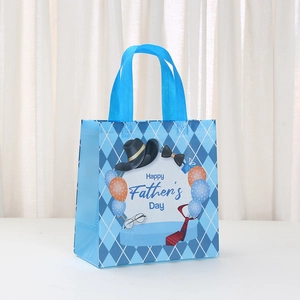 Father's Day gift bag with blue argyle pattern and Happy Father's Day print