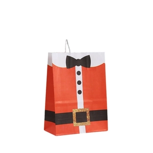 Christmas Santa suit gift paper bag with red white finish and golden glitter buckle