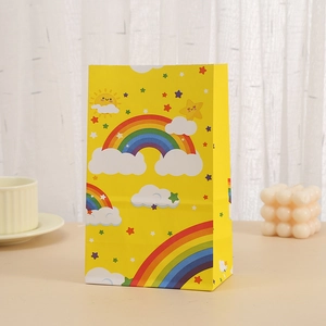 Rainbow Kraft paper gift bag with cute sun and cloud prints for party favor packaging