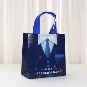 Father's Day laminated non-woven gift bag with shirt and tie design and blue heart