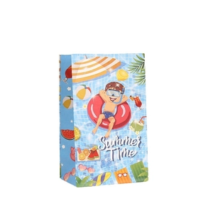 Bolsa de regalo de papel con temática de fiesta en la piscina e ilustraciones