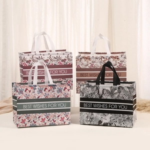Portable Waterproof Gift Bags Best Wishes For You Text Floral Animal Print Reusable Polyester Tote Bags For Wedding Party Packaging