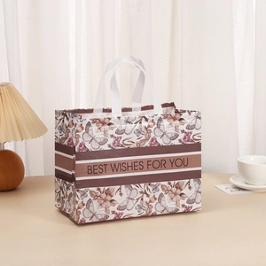 Waterproof non-woven gift bag with vintage floral print and Best Wishes for You text