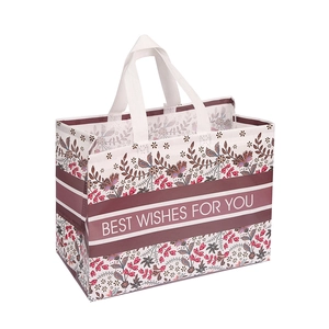 Waterproof non-woven floral gift bag with Best Wishes text and white handles