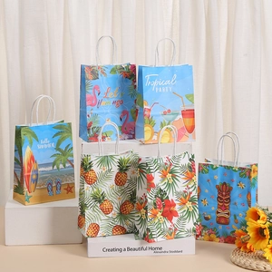 Set de 6 bolsas de regalo de papel kraft tropical con estampados de verano y asas