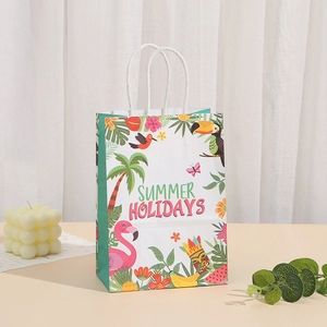 Bolsa de regalo de papel kraft con flamenco tropical y estampado de Summer Holidays