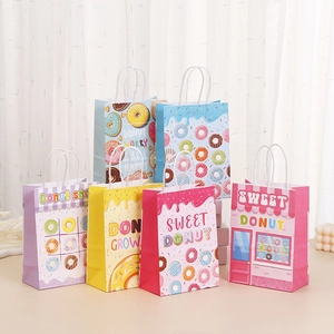 Donut Theme Gift Bags Kraft Paper Tote For Birthday Party Sweet Donut Shop Favor Bags With Handle Candy Cookie Packaging