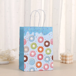 Light blue doughnut print kraft paper gift bag with white twist handles for parties