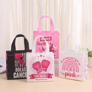 Sacs cadeaux en non-tissé pour la sensibilisation au cancer du sein avec rubans roses