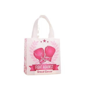 Sac cabas rose en intissé contre le cancer du sein avec gants de boxe et couronne