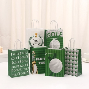 Bolsas de Regalo de Papel Kraft con Tema de Golf Con Asas Diseño Deportivo de Rayas Verdes Bolsas de Fiesta para Eventos Deportivos
