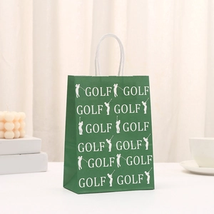 Bolsa de regalo de golf verde oscuro con asa de algodón blanco y estampado repetitivo