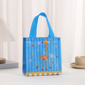 Blue waterproof non-woven gift bag with cute cartoon giraffe print for children