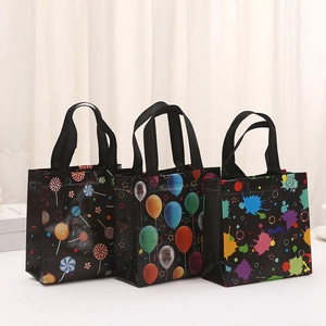 Bolsa de Regalo de Mano de Tela No Tejida Laminada Impermeable con Patrón de Piruleta Globo Salpicadura de Tinta Bolsa de Fiesta para Cumpleaños Boda Compras