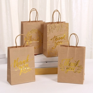 Kraft Paper Gift Bag Gold Stamping Thank You Printed Handle Bag For Thanksgiving Party Wedding Favor Packaging Shopping Bag