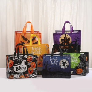 Halloween Non-Woven Tote Bag Trick Or Treat Pumpkin Witch Print Waterproof Holiday Gift Bag Party Favor Shopping Bag