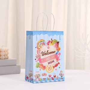 Colorful Candy Party Gift Bag with 'Welcome to Candyland' print and paper handles