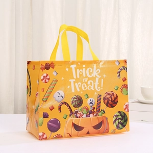 Halloween Trick or Treat orange non-woven gift bag with pumpkin and ghost prints