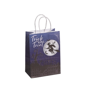 Halloween Trick or Treat kraft paper gift bag with purple night sky and witch silhouette
