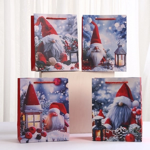Sacs Cadeaux Gnomes de Noël en Carton Blanc Sacs de Fête de Vacances Portables pour Emballage de Bonbons Noël