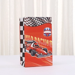 Bolsa de regalo de papel kraft roja Wild Racing con impresión de F1 y bandera a cuadros