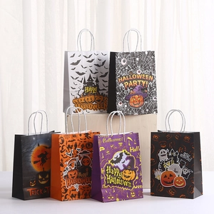 Halloween Kraft Paper Gift Bags With Handles Pumpkin Bat Ghost Witch Print Party Favor Candy Bags For Halloween Party Decorations