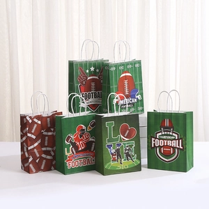 Sacs Cadeaux en Papier Kraft Football Américain Avec Poignées Thème Sportif Pour Super Bowl Anniversaire Fête Emballage