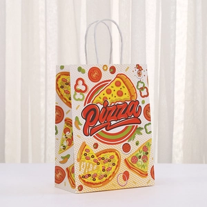 Bolsa de regalo pizza de papel kraft con ilustraciones de comida coloridas y asas