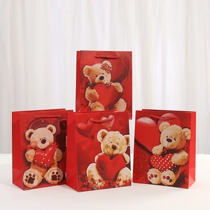 Sac Cadeau En Carton Blanc Rouge Ours En Peluche Cœur Sac À Main Pour Saint Valentin Mariage Fête D'anniversaire Sac En Papier Cadeau