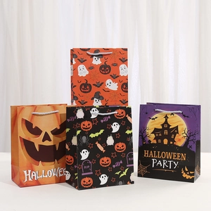Sacs Cadeaux en Papier Halloween Avec Poignées Imprimé Citrouille Fantôme Sacs Fourre-Tout en Carton Blanc pour Fête d'Halloween