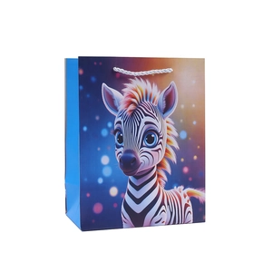 Cartoon zebra paper gift bag with handles for kids birthday party and candy packaging