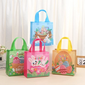 Ostern Vliesstoff Geschenktüten Mit Cartoon Hase Ei Druck Handtaschen Festliche Party Mitgebsel Süßigkeiten Tüten Für Kinder