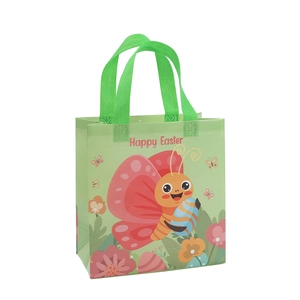 Sacchetto regalo di Pasqua verde in tessuto non tessuto con motivi a forma di coniglio