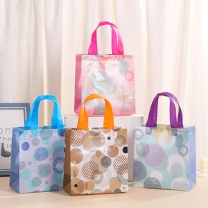 Waterproof Non-Woven Fabric Gift Bag Geometric Polka Dot Pattern Tote Handbag Portable Shopping Bag For Birthday Party Favor