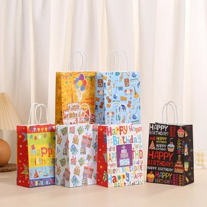Sacs Cadeaux en Papier d'Anniversaire Avec Poignées Motif Gâteau Ballon Happy Birthday Sacs à Bonbons de Fête pour Enfants Adultes