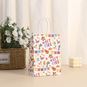 Cartoon Fiesta paper gift bag with Let's Fiesta text and Mexican festive patterns