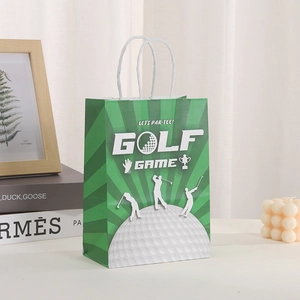 Golf theme green paper gift bag with white rope handles for sports party favors