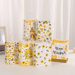 6er-Set Geschenktüten aus Kraftpapier mit Bienenmotiv und Griffen für Partys und Geburtstage