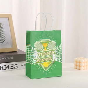 Tennis Winner green kraft paper gift bag with white twisted rope handles and tennis print