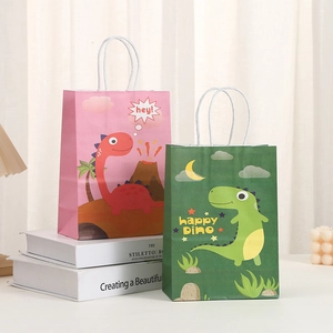 Cartoon Dinosaur Kraft Paper Gift Bag With Handle For Kids Birthday Party Favors Shopping Packaging Tote Bag