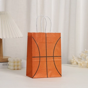 Orange basketball pattern paper gift bag with white handles for sports theme parties