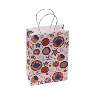 Patriotic July 4th theme kraft paper gift bag with star prints and white rope handle
