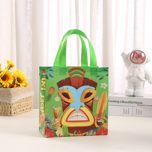 Waterproof non-woven gift bag with colorful Hawaiian Tiki mask and Tiki Bar print