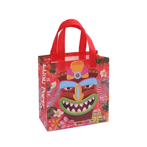 Waterproof non-woven gift bag with red Hawaii Tiki mask print for Luau parties