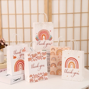 Bohemian Regenbogen Kraftpapier Geschenktüten Mit Griffen Thank You Druck Party Hochzeit Gastgeschenke Einkaufstüten