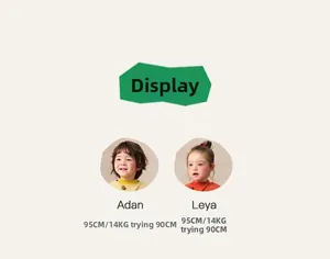 Size guide showing child models Adan and Leya wearing 90cm cotton padded coats