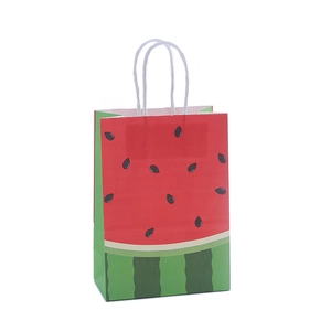 Bolsa de regalo de papel kraft con estampado de sandía y rayas verdes para frutas